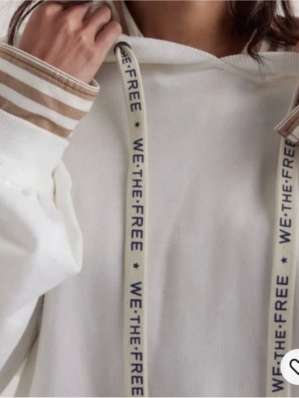 We The Free Ivory Crewneck Hoodie with Branded Drawstrings